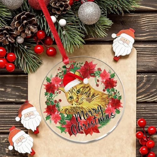 3 Inch Clear Acrylic Christmas Ornaments with Santa Hat