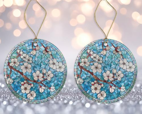 March Birth Month Flower Stained Glass Ornament Cherry Blossom