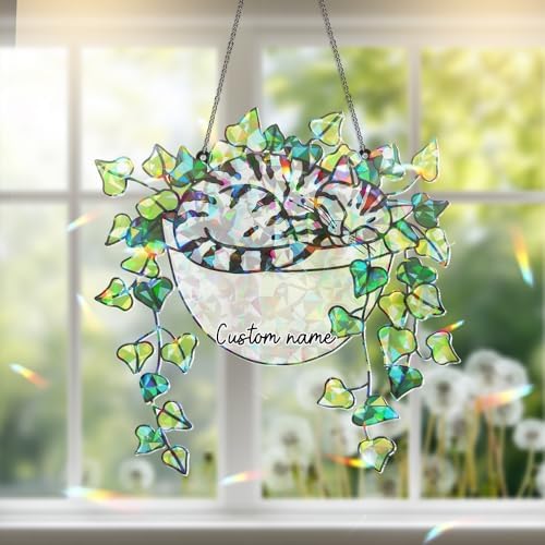 Whimsical Stained Glass Cat Hanging Ornament