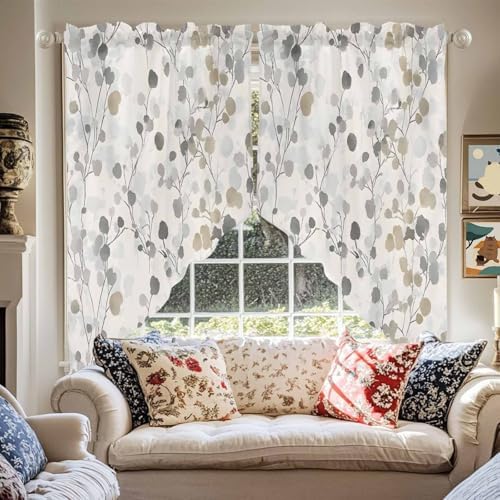 Gray Botanical Swag Valance 2 Pack for Windows
