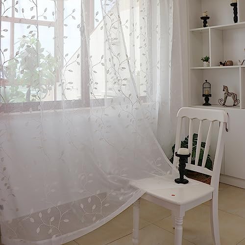 Slow Soul Set of 2 White Leaf Sheer Curtains