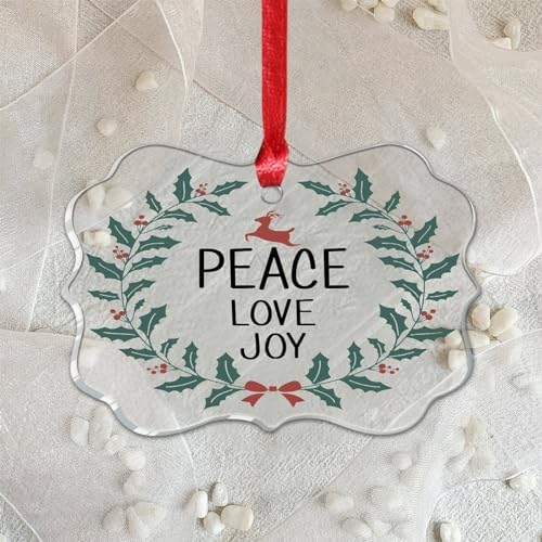 3 Clear Acrylic Christmas Ornaments 2023 Peace Love Joy Decor