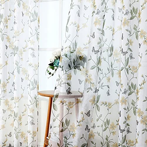 Tollpiz Sheer Floral Tier Curtains Set of 2