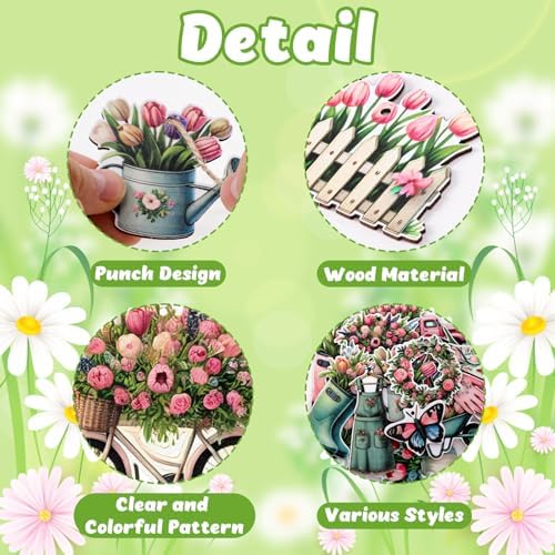 48PCS Spring Wooden Flower Hanging Decorations