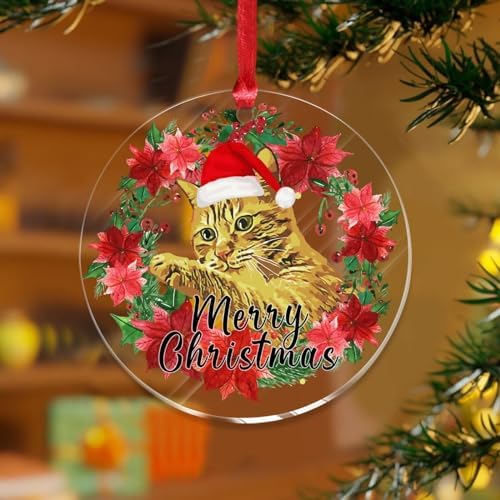 3 Inch Clear Acrylic Christmas Ornaments with Santa Hat