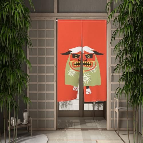 Traditional Japanese Noren Door Curtain with Funny Goat Design