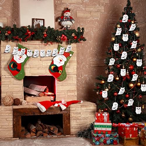 12 Pcs White Faux Fur Owl Christmas Hanging Decorations