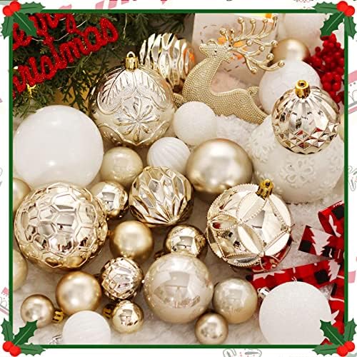 Christmas Tree Ornaments Set 50ct Shatterproof Champagne and White Balls