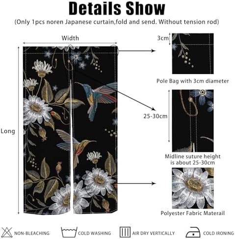 Japanese Noren Door Curtain with Blooming Flowers and Birds Pattern