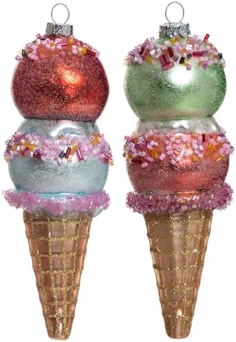 2pcs Glass Ice Cream Cone Christmas Ornaments for Tree