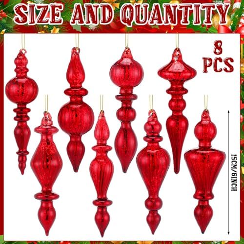 Mifoci 8 Pcs 6 Inch Mercury Glass Finials Christmas Ornaments