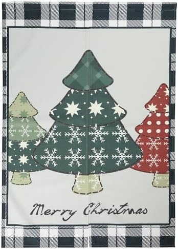 Japanese Xmas Noren Door Curtain Tapestry Black Buffalo Checker Pines 33x47inches