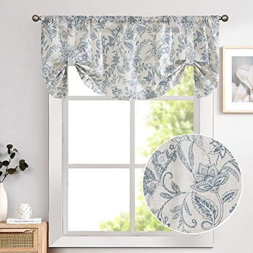 Lazzzy Farmhouse Valance Curtain 18 Inch Rod Pocket 1 Panel Blue on Beige