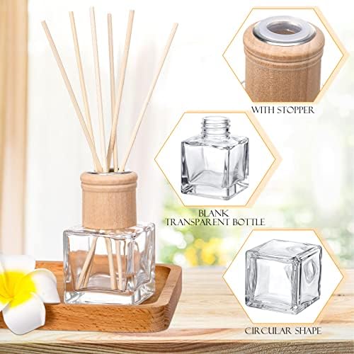 Roshtia 4 Set Glass Diffuser Bottles with Wooden Caps and Rattan Sticks
