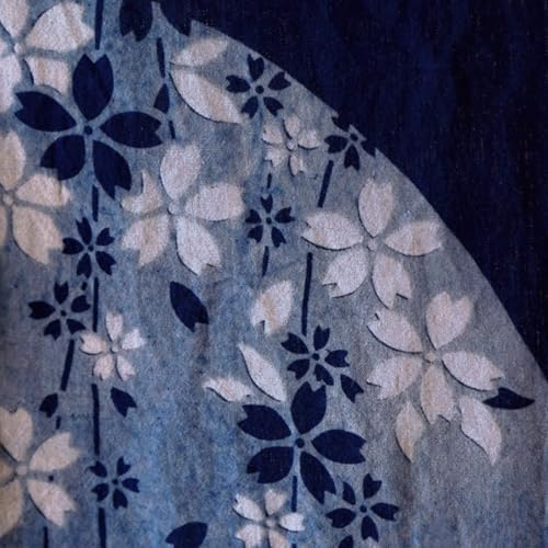 Handmade Shibori Noren Curtain in Cherry Blossom Bunnies