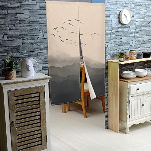 Leowefowa Traditional Japanese Noren Curtain with Mountains and Wild Goose Print