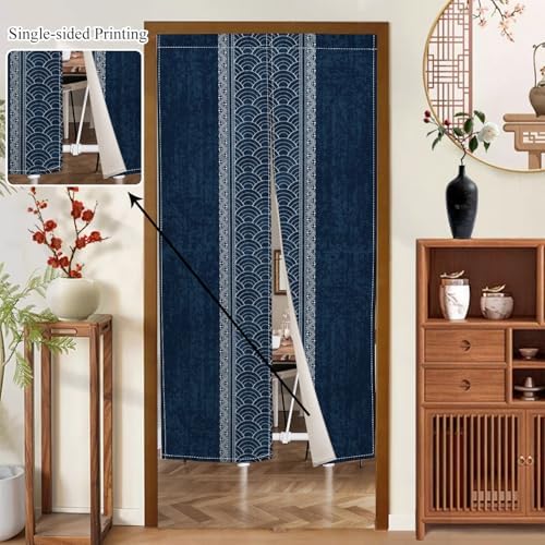 Royal Blue Noren Doorway Curtain with Split Design