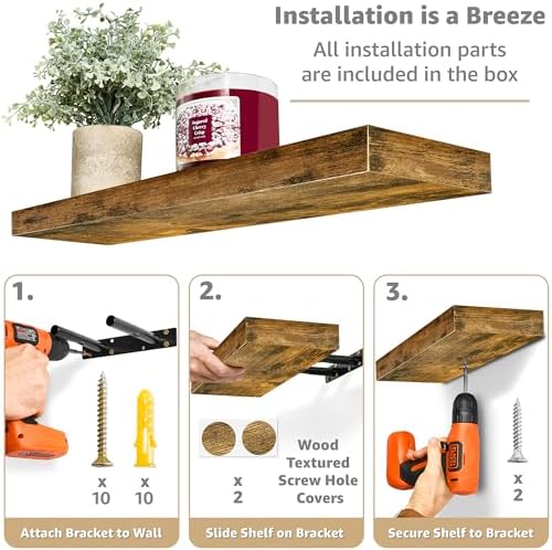 Sorbus Floating Shelves for Wall - 3 Pack Rustic Brown