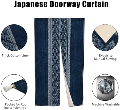 Royal Blue Noren Doorway Curtain with Split Design