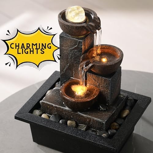 Tolevoit Three Bowls Rotating Ball Water Fountain Home Dcor