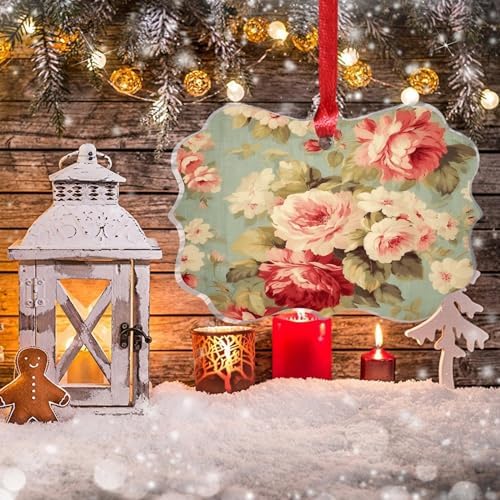 Clear Acrylic Christmas Ornament with Red Pink Roses
