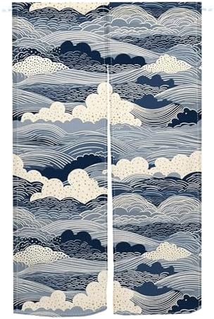 Leowefowa Japanese Noren Door Curtain Great Wave Ukiyoe Art