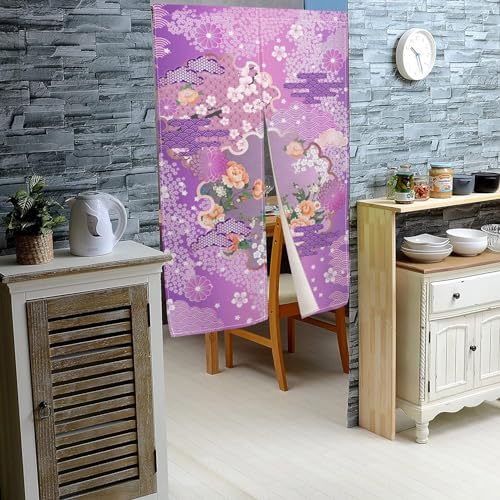 Japanese Bloomy Flowers Wave Pattern Noren Curtain