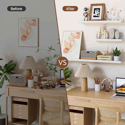 Heimlove Floating Shelves Set of 6 24 Inch White Wall Mounted Display