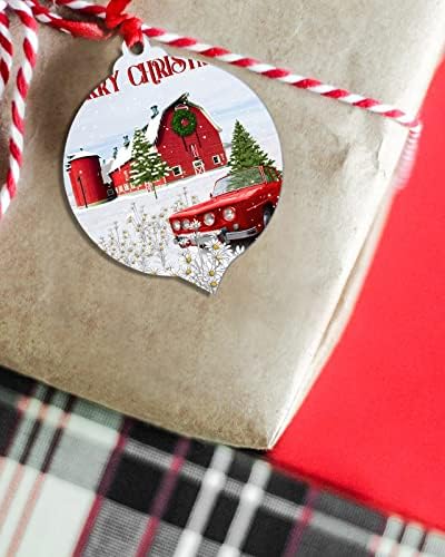 ZOE GARDEN Red Christmas Farm Truck Ornament Set 8 Pcs