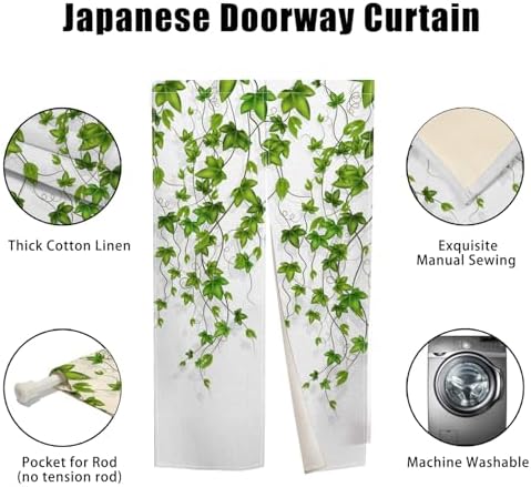 Boho Style Doorway Curtain with Leaf Pattern 34 x 60 Inches