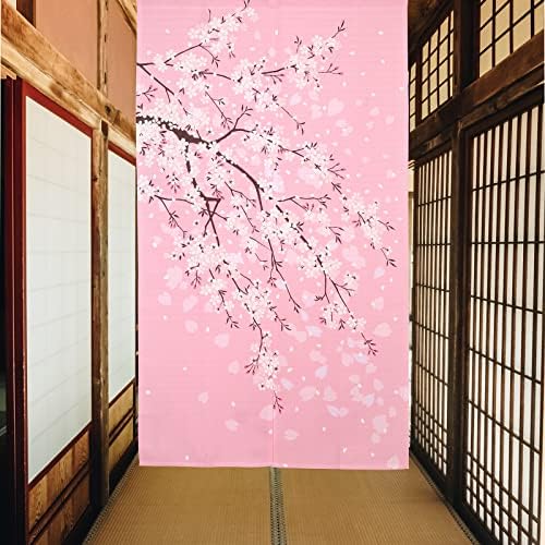 Japanese Noren Door Curtain with Cherry Blossom Design