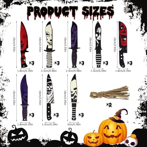 AOCEAN 24 Pcs Halloween Horror Wooden Knife Ornaments