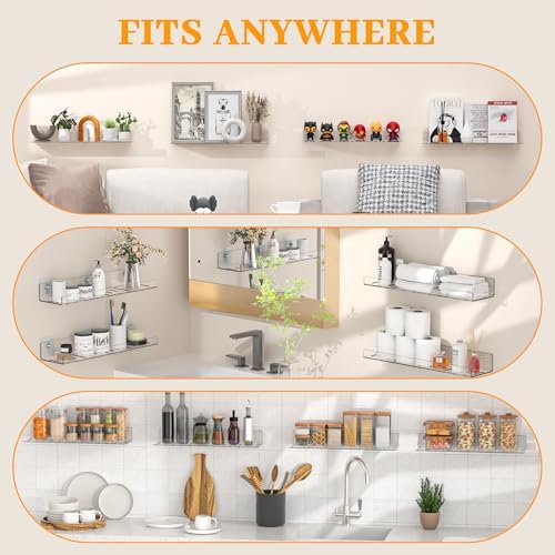8 Pack Floating Shelves Clear Acrylic Wall Mount Storage Rack