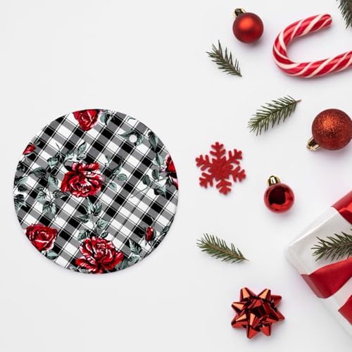 Christmas Ornaments Retro Rose Black Plaid Ceramic Pendant