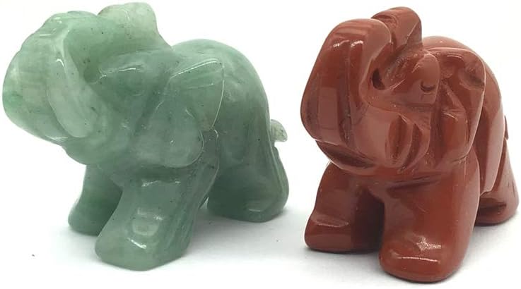 EDENS CALL 2 pcs Natural Healing Green Aventurine Red Jasper Crystal Elephant Figurines