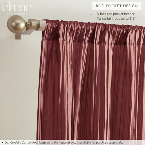 Elrene Home Fashions Athena Faux Crushed-Silk Curtain Panel and Valance Set Red