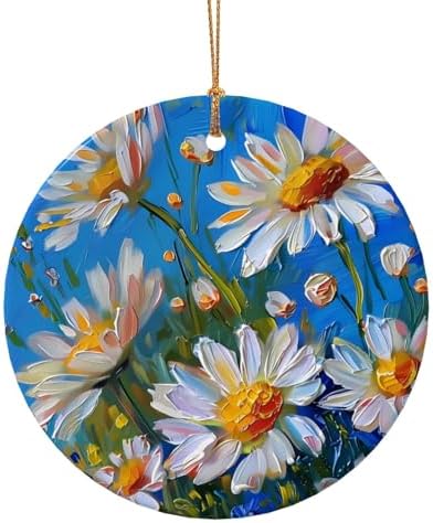 Christmas Ornaments Daisy Flower Ceramic Pendant Decor