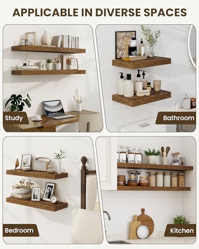 Marsmiles 24 Inch Floating Shelves Set of 2 Rustic Brown