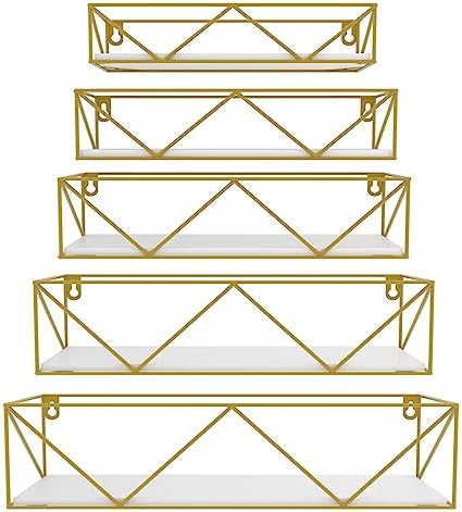 CRUGLA Gold Floating Shelves Wall Mounted Set of 5