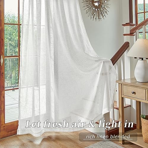 DUALIFE White Linen Sheer Curtains 84x96 for Wide Windows