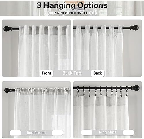DUALIFE White Linen Sheer Curtains 84x96 for Wide Windows