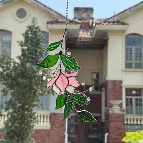 Handmade Rose Stained Glass Suncatcher Decor