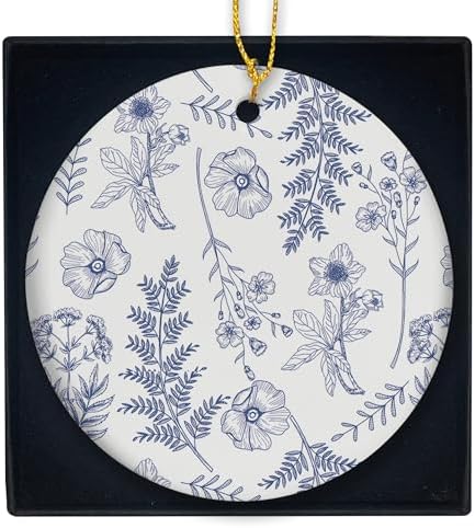 Blue Flowers Christmas Ornament - Chinoiserie Design Ceramic Decor