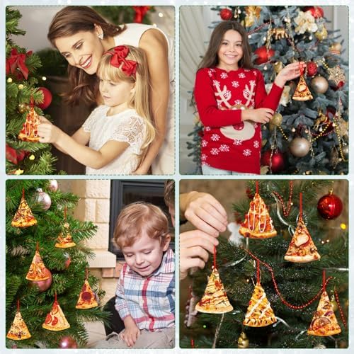 D4DREAM 12Pcs Wooden Pizza Slice Christmas Ornaments