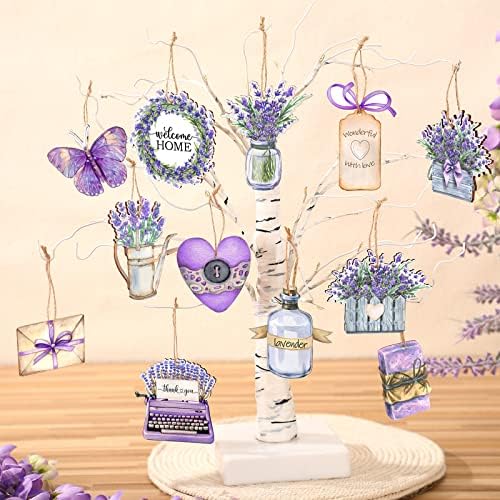 Maitys 36 Pcs Purple Lavender Wooden Tree Ornaments