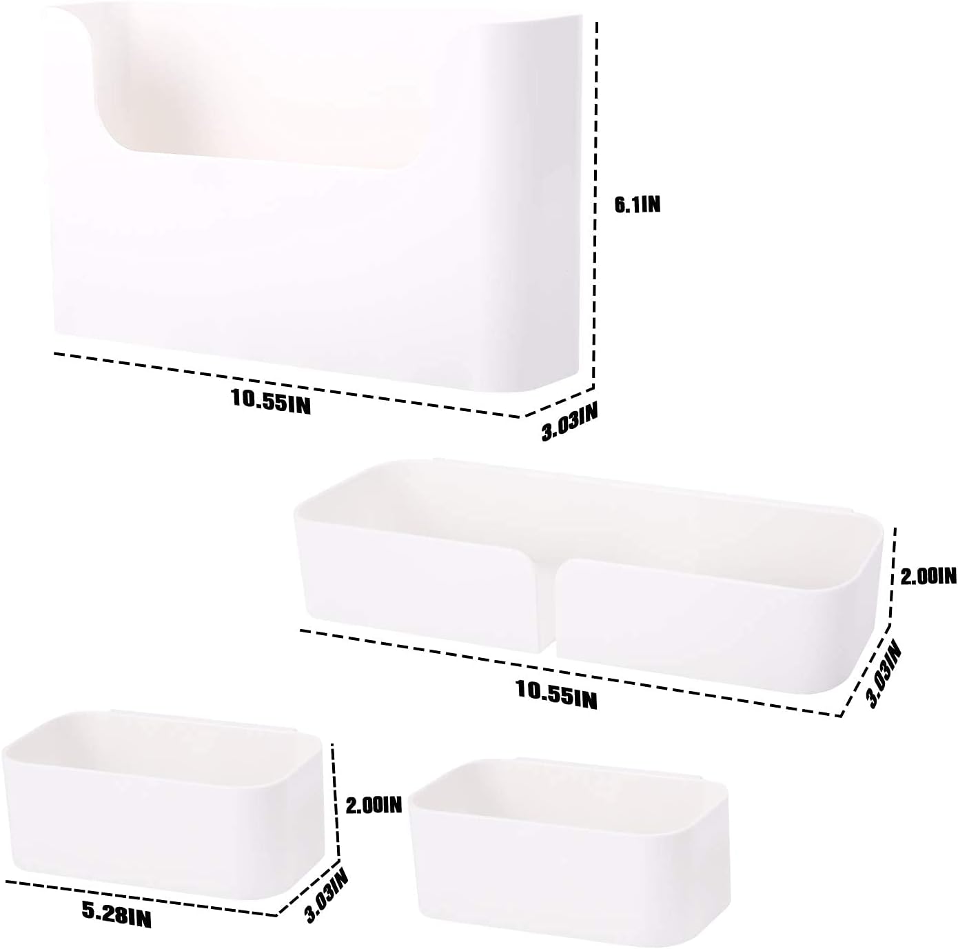Adhesive Wall Mounted Shelves 4pcs Set White ABS Plastic Hanging Storage Bins