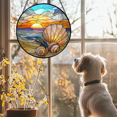 Colorful Beach Shells Stained Glass Window Hanging