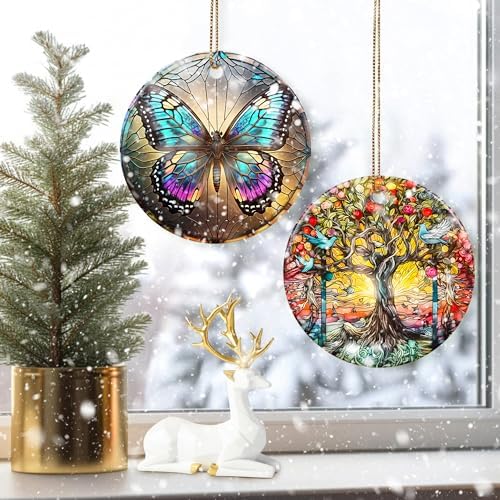 Colorful Ceramic Butterfly Christmas Ornament for Tree