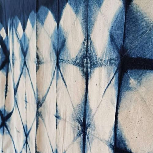 Hand Dyed Shibori Noren Curtain Panels - Geometric Indigo Design 335x59in