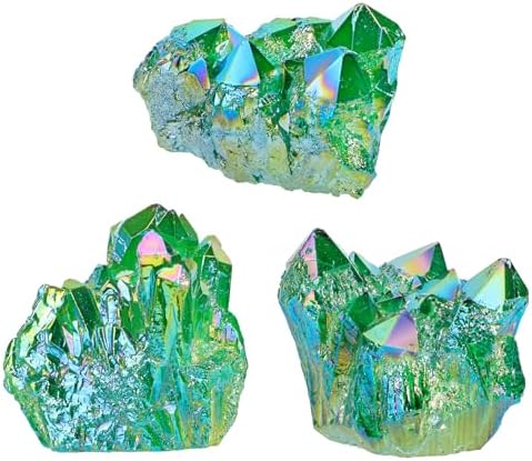 SUNYIK Green Titanium Coated Crystal Cluster Figurine